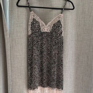 Y2K Victorias Secret Leopard Print Lace Trim Slip Dress Size Medium